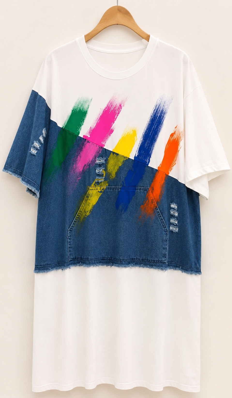 Robe t-shirt empiècement en jean