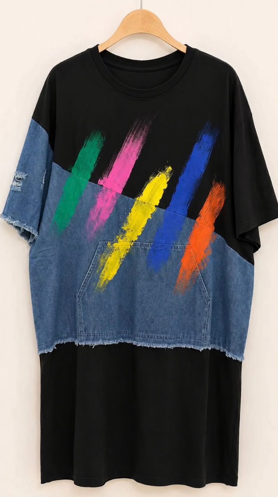 Robe t-shirt empiècement en jean